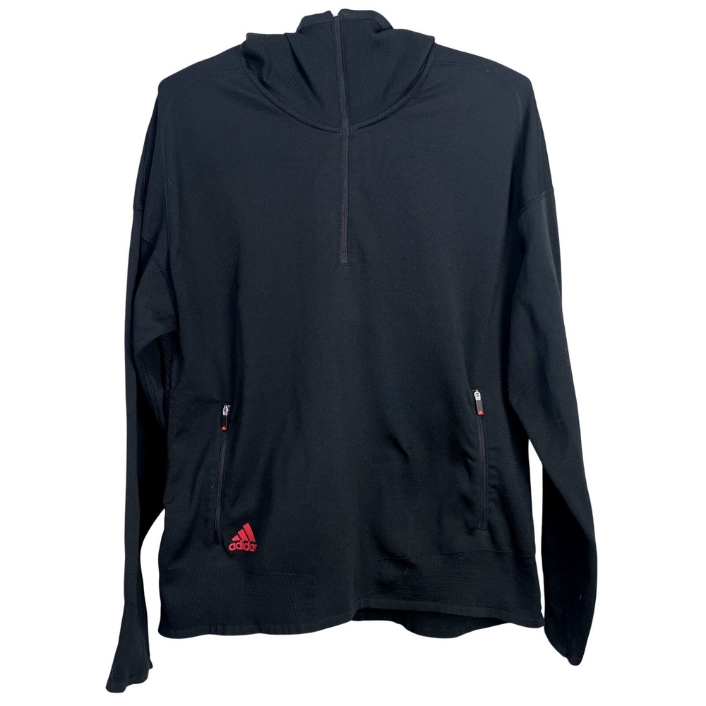 Adidas Hoodie Women Large Black Quarter-Zip Mesh Back Performance Pullover